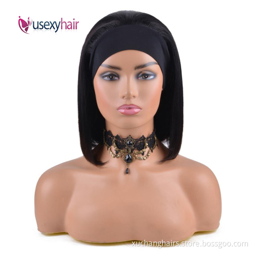 Custom Glueless Headband Half Wig,Bob Wigs With Headband Attached,Virgin Brazilian Human Hair Headband Wigs for Black Women